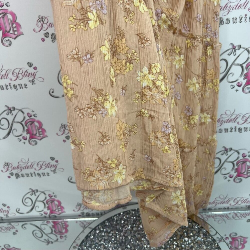 Wild skye skirt tiered ruffle Elegant Floral A-Line Skirt in Peach and Yellow - Picture 3 of 8